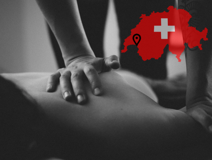 massage en noir et blanc avec carte suisse